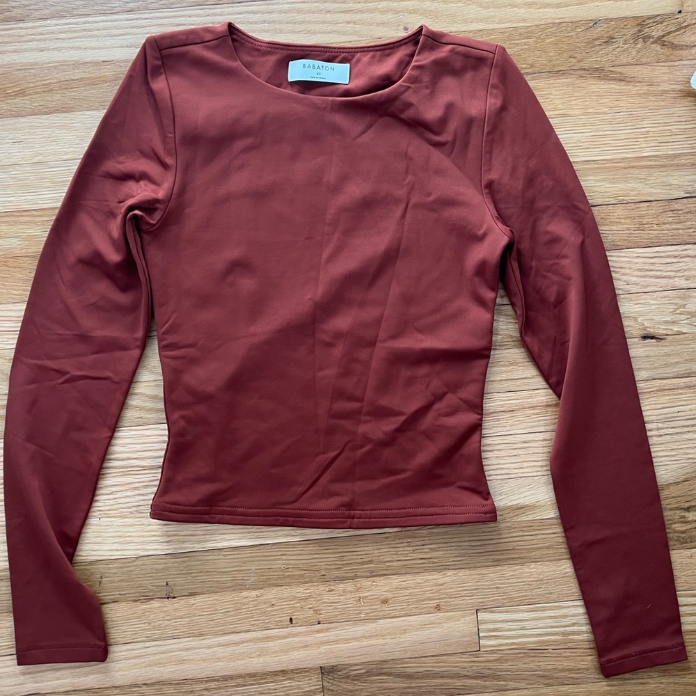 Aritzia Babaton Contour Crew Neck Long Sleeve - Size XS - Rich Copper